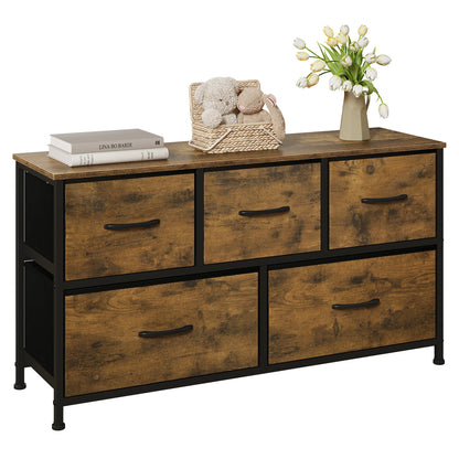 TV Cabinet Sideboard 5 Drawer Fabric Chest Storage Unit 2 Tier Wardrobe for Living Room Bedroom Hallway