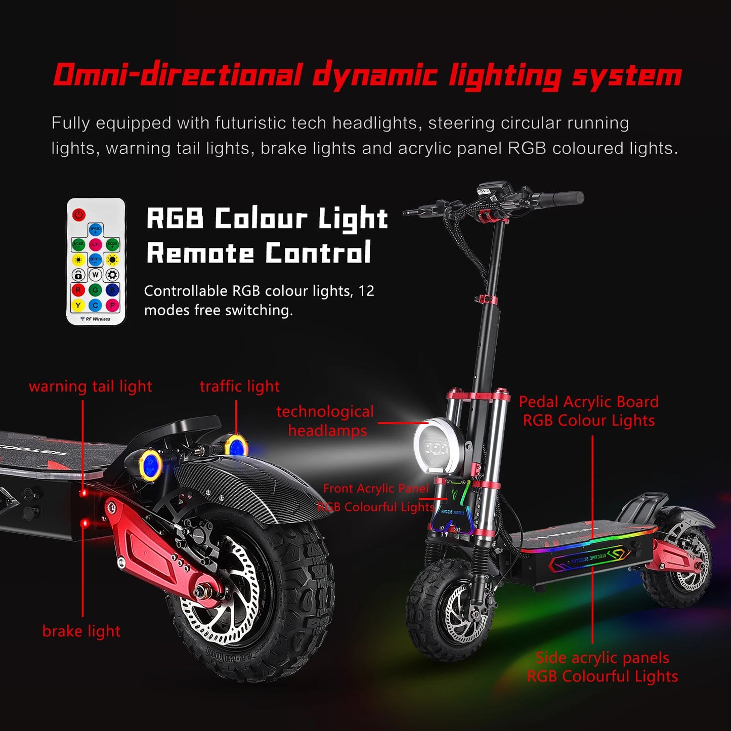 11 inch electric scooter adult 60V 6000w off road stunt scooter 85km / h double drive motor version waterproof