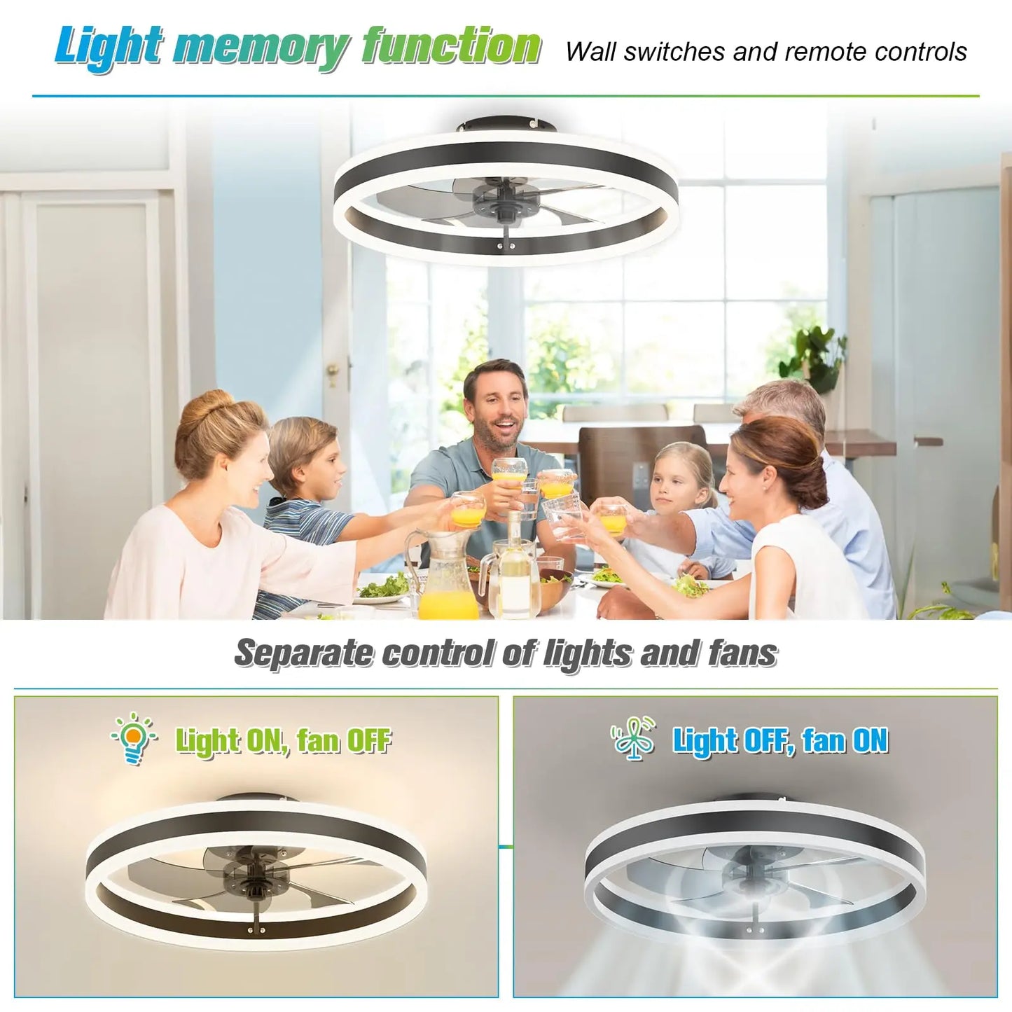 LED Ceiling Fans with Lights Modern Ceiling Fan with Light and Remote Indoor Ceiling Fan for Living Room Patio