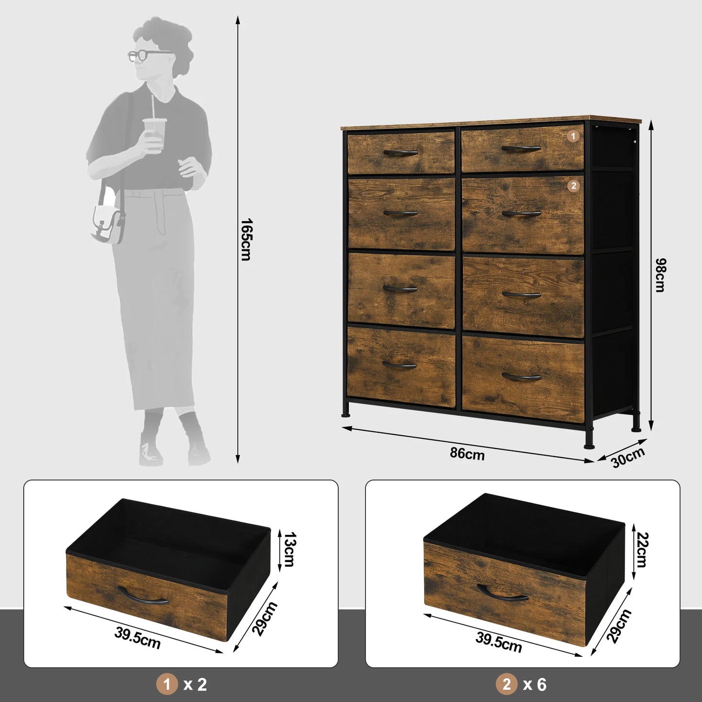 Wardrobe Sideboard Drawer Cabinet Storage with 8 Fabric Drawers for Bedroom Living Room Hallway