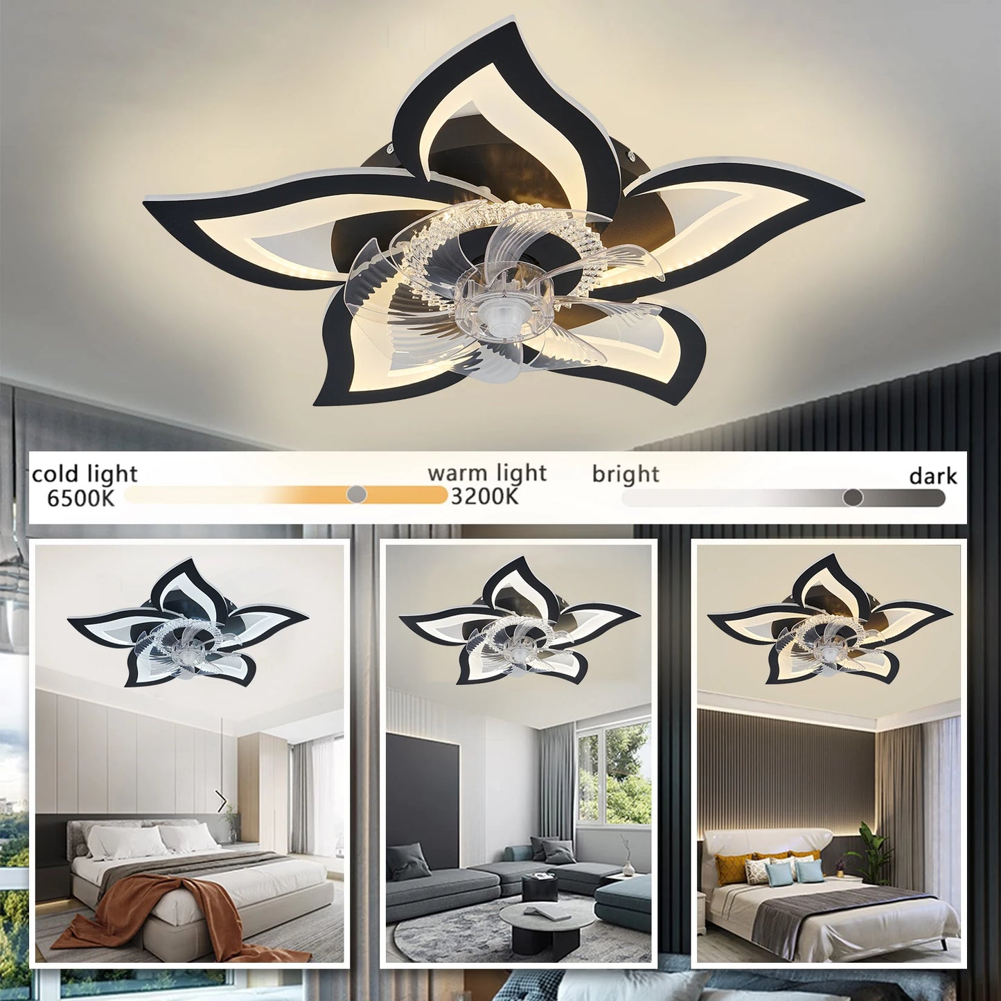 Ceiling Fan with Light Living Room Bedroom Modern and Simple Home Intelligent Remote Control Restaurant LED Fan Light