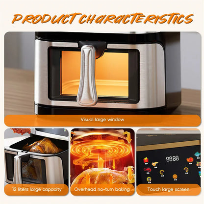 1400W air fryer 12L stainless steel visible wide capacity electric oven touch screen multi-function electric fryer