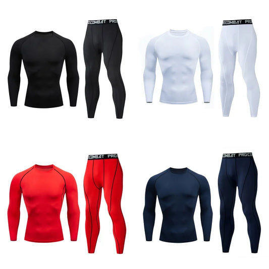 2pcs Men's Compression Sportswear Suit GYM Tight Sports Yoga Sets Workout Jogging MMA Fitness Clothing Tracksuit Pants Sporting