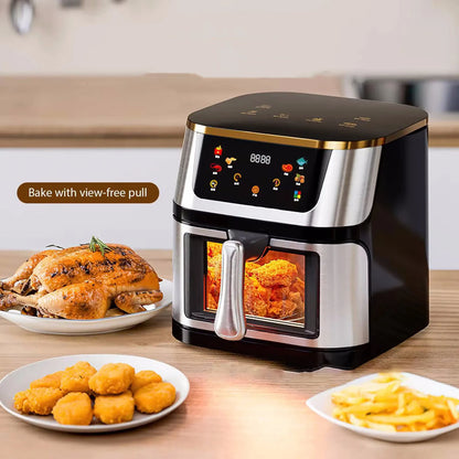 Multi-function air oven, LED touch screen,12L stainless steel visual large capacity electric air fryer,210℃ high temperature