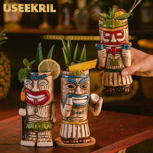 Hawaiian Style Tiki Mug Personalized Creative Cocktail Glass Zombie Ceramic Tiki Mug Cold Drink Cup Mug For Bar Party