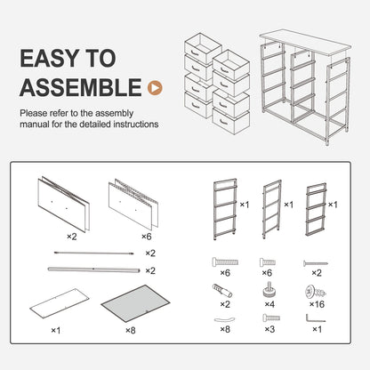 Wardrobe Sideboard Drawer Cabinet Storage with 8 Fabric Drawers for Bedroom Living Room Hallway