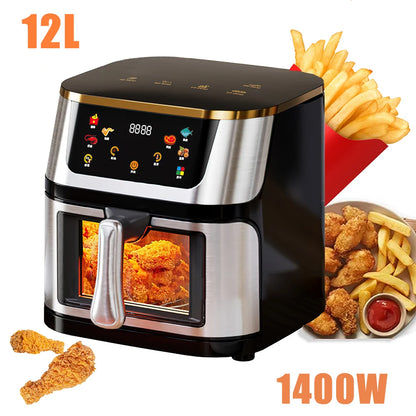 1400W air fryer 12L stainless steel visible wide capacity electric oven touch screen multi-function electric fryer