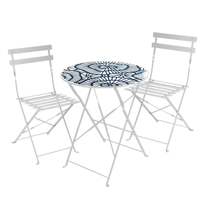 Accommodates textile-round Auxiliary table set with 2 Metal chairs. Stable and sturdy outdoor seating Set for garden, terrace and Patio.