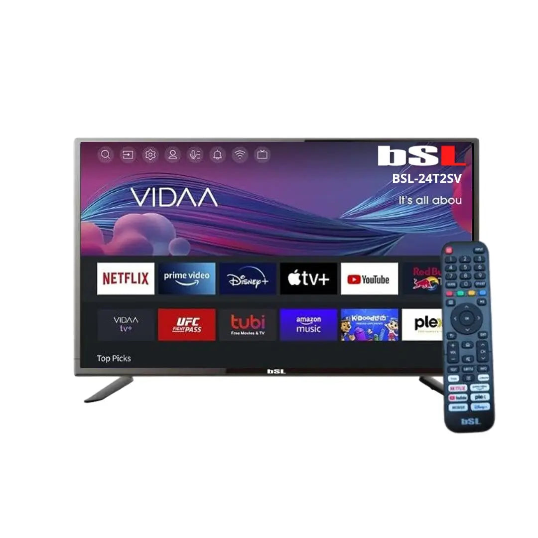 BSL-24T2SV VIDAA SMART TV 24 inch WIFI RJ45 resolution FULL HD 1920X1080p USB DVBT2/S2/C Compatible with Youtube , Netflix , Disney + , Dazn , Prime HDMI.