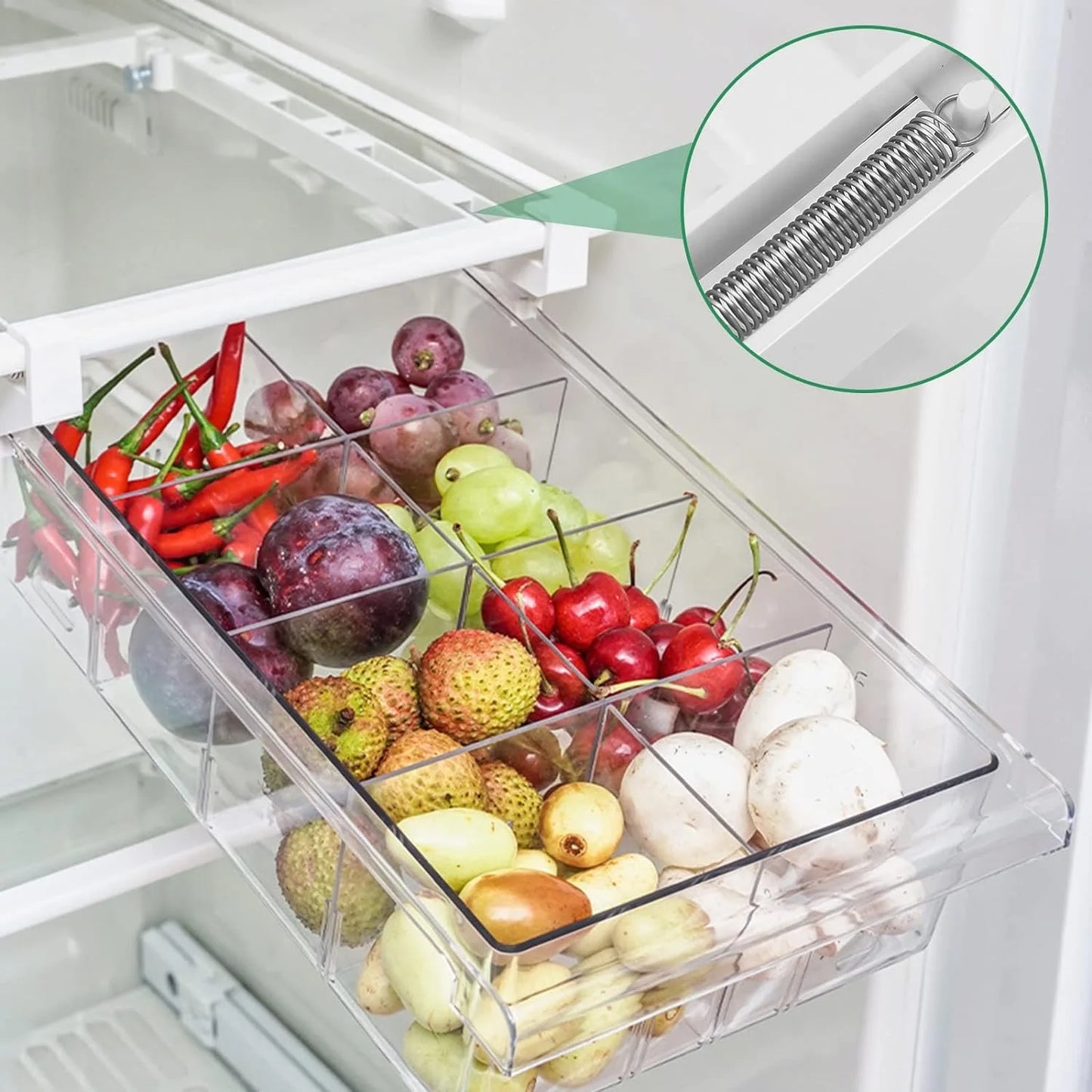 Transparent refrigerator organizer removable refrigerator drawer box refrigerator storage box with handle for refrigerator kitchen cabinets vegetable fruit (8 grid). Shipping from Spain