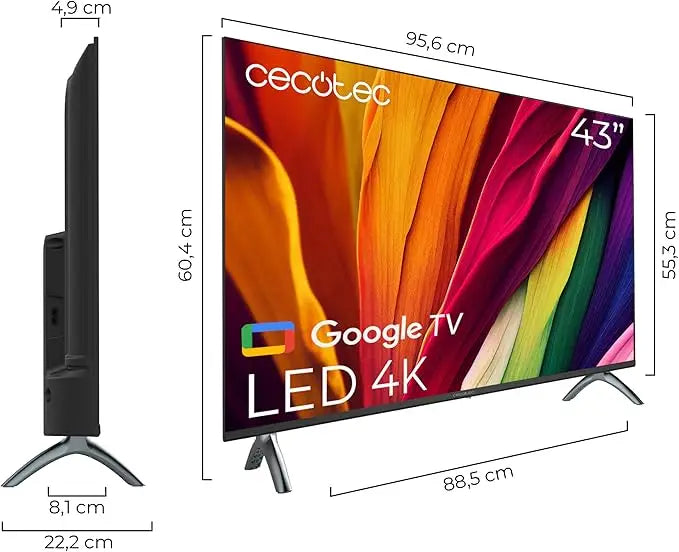 Cecotec Smart TV LED 43 inch A4 Series ALU40043S 4K UHD Google TV Dolby Audio HDMI 2.1 USB 3.0 HDR10 16 Gb ROM Google Voice Assitant Chromecast