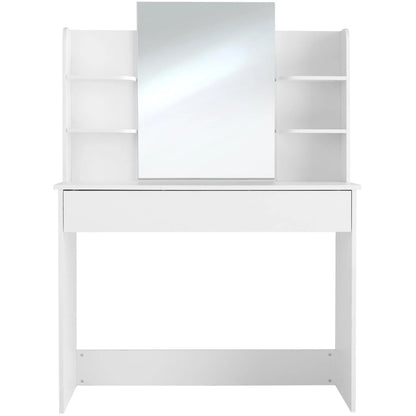 Tectake-bed dressing table | Modern dresser with large mirror | Four shelves | Wide drawer with three compartments