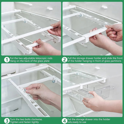 Transparent refrigerator organizer removable refrigerator drawer box refrigerator storage box with handle for refrigerator kitchen cabinets vegetable fruit (8 grid). Shipping from Spain