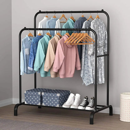 T-lovendo rack donkey double Rail rack clothes rack boxes-clothes organizer with double hanging bar and shelf for shoes and boxes-great for jackets, dresses and more-stability and safety-easy assembly-black or white