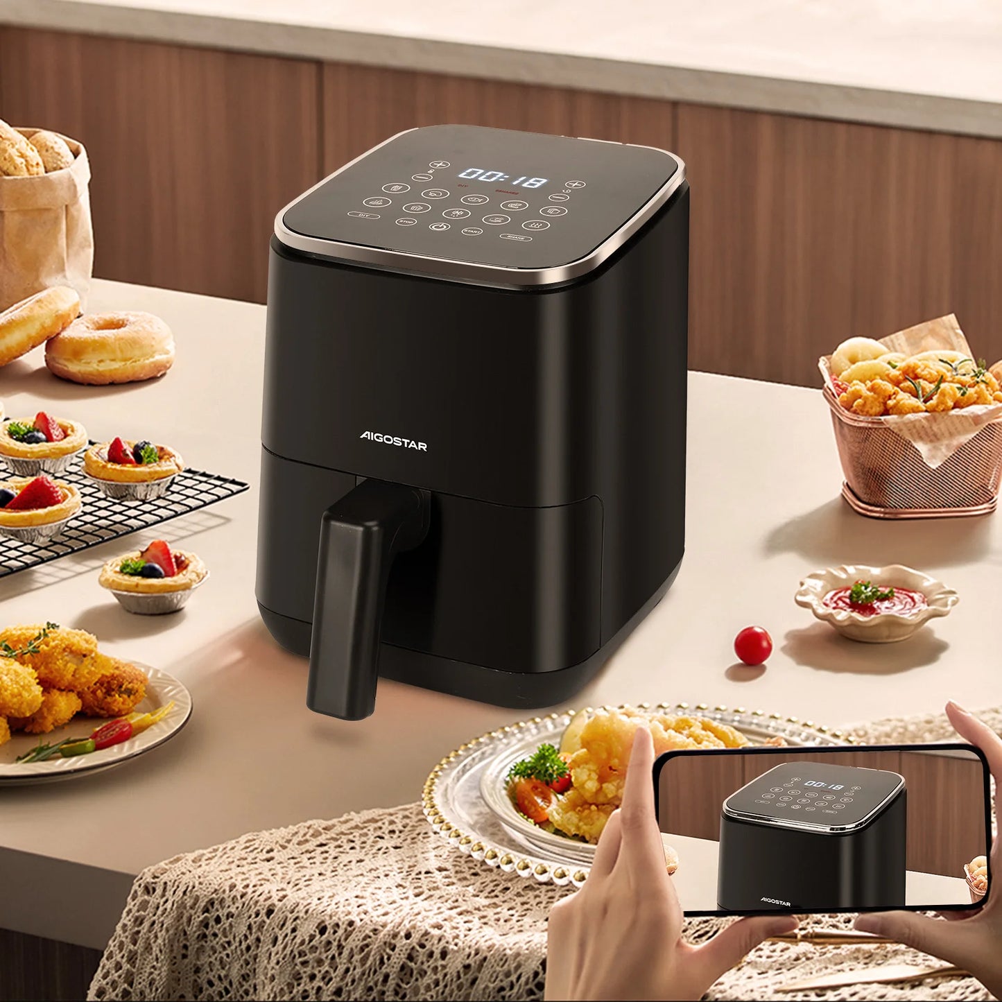 AIGOSTAR electronic air fryer touch LED, adjustable time and temperature, detachable non-stick grille .. (8 programs, 2L, 1200W)