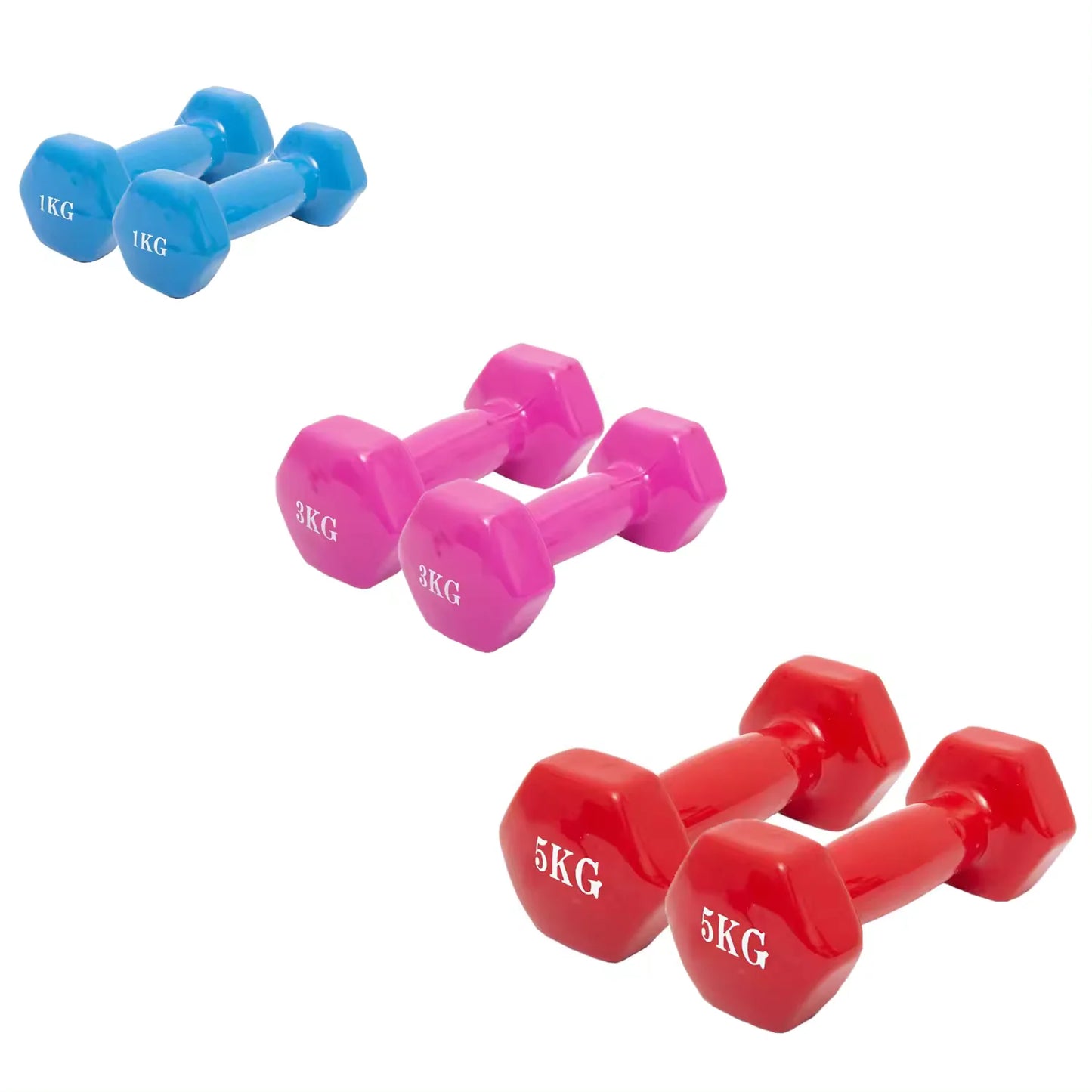 [Pack 2] Vinyl dumbbells-vinyl coated dumbbells-non-slip dumbbells-hexagonal dumbbells, 1kg, 2kg , 3kg, 4kg , 5kg (2 pieces)