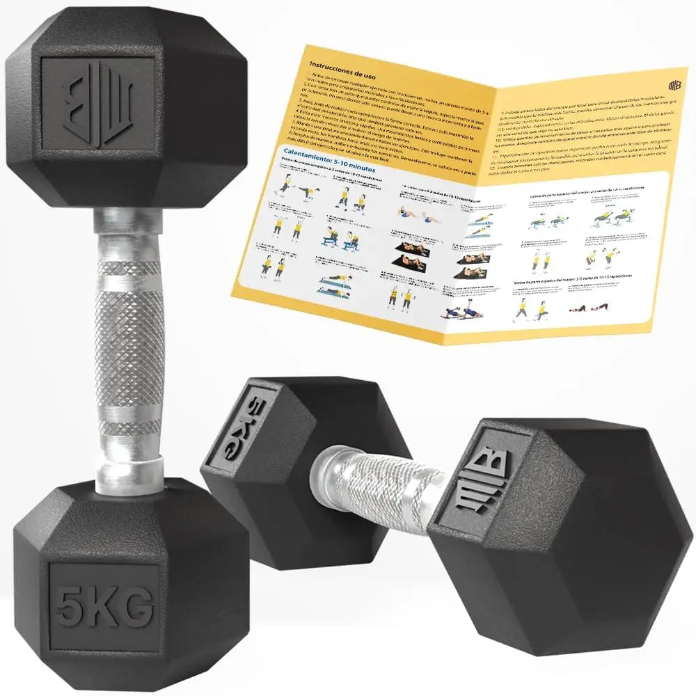 Professional Ergonomic Anti-slip Rubber Hex Dumbbell ManiBoom with Chrome Bar-Weightweights and Dumbbell Several kg 10kg 15kg 20kg 25kg 30kg - Set Exercise