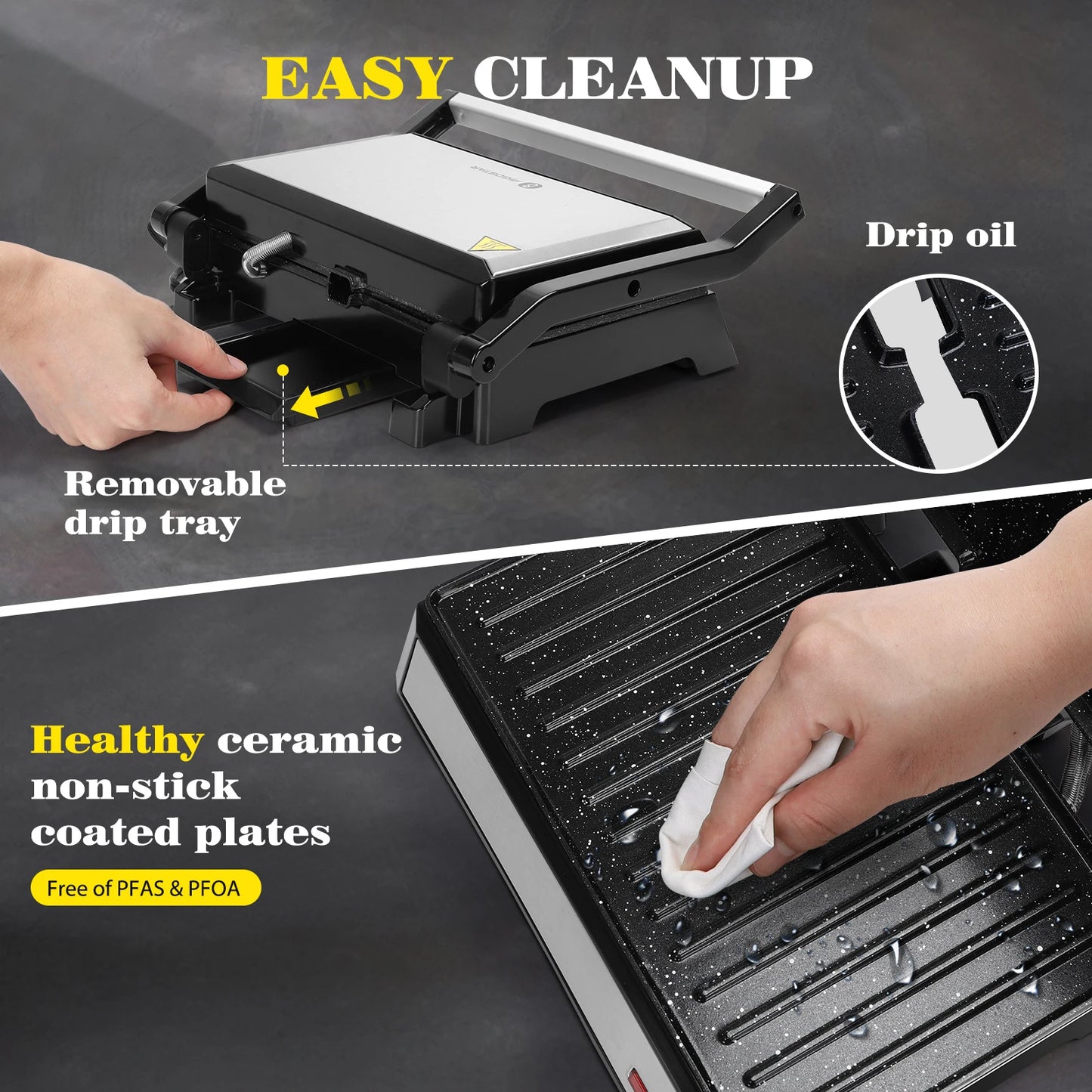 AIGOSTAR Sandwicheras and Panini Electric Grill Grill (180 ° opening, non-stick plates, 1500W)