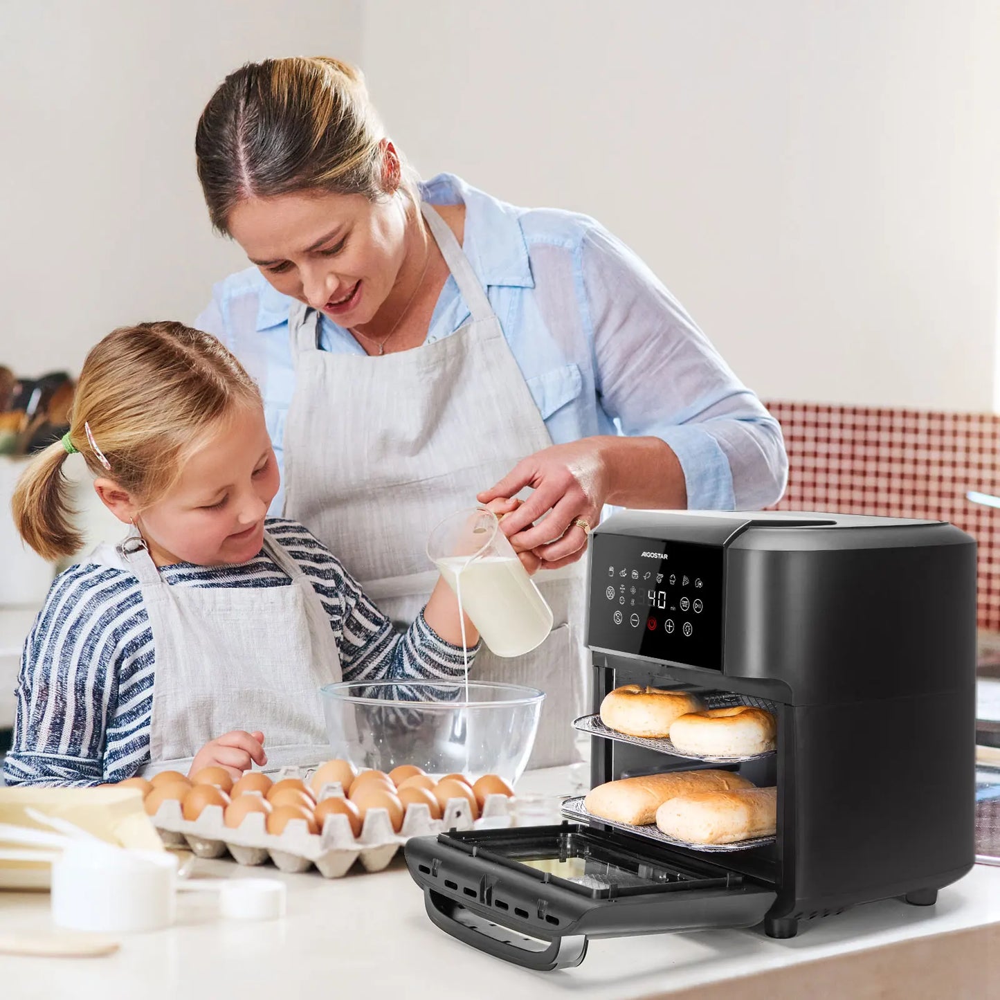 AIGOSTAR 12L Oil Free Air Fryer, 1700W, 9 Preconfigured Modes, Rotating System, Includes 7 Accessories.