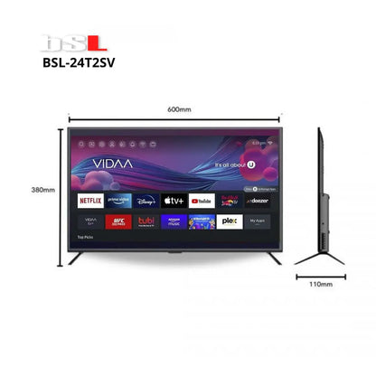 BSL-24T2SV VIDAA SMART TV 24 inch WIFI RJ45 resolution FULL HD 1920X1080p USB DVBT2/S2/C Compatible with Youtube , Netflix , Disney + , Dazn , Prime HDMI.