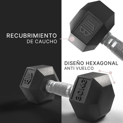 Professional Ergonomic Anti-slip Rubber Hex Dumbbell ManiBoom with Chrome Bar-Weightweights and Dumbbell Several kg 10kg 15kg 20kg 25kg 30kg - Set Exercise