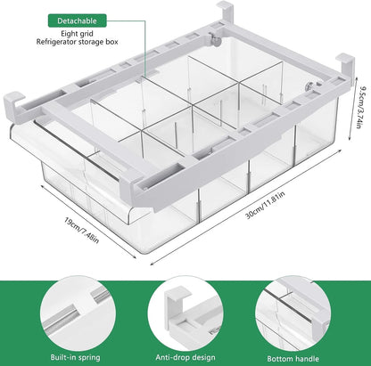 Transparent refrigerator organizer removable refrigerator drawer box refrigerator storage box with handle for refrigerator kitchen cabinets vegetable fruit (8 grid). Shipping from Spain