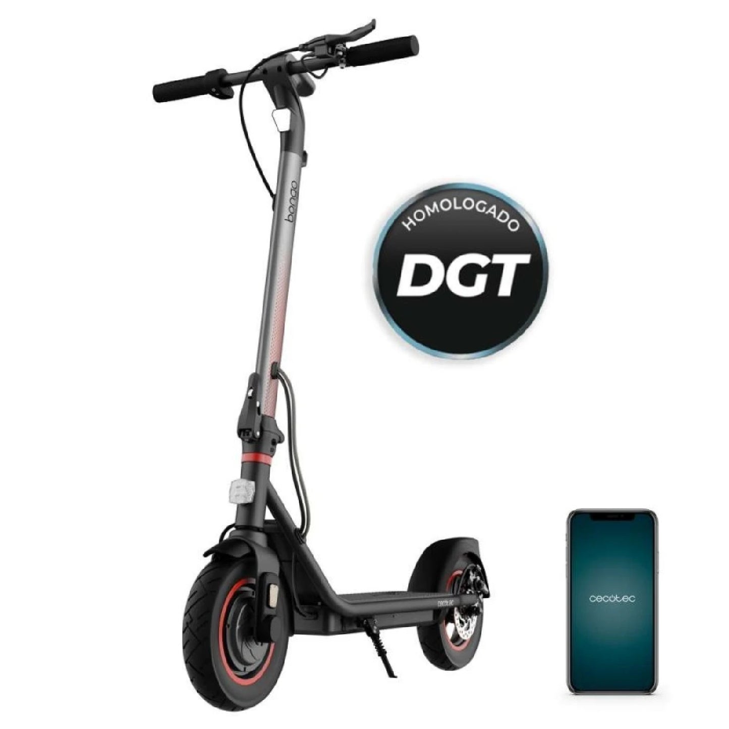 Approved electric scooter with App Bongo D40 XL Connected. Maximum power 700W, range up to 40km, 10 "wheels, rear disc brake, aluminum alloy, waterproof