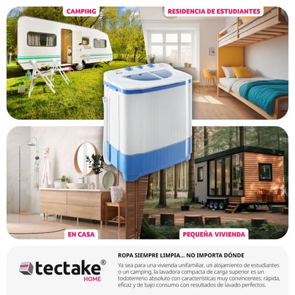 Tectake 4,5 kg Portable mini Washing Machine with Centrifuge, Top Load, Energy Saving, Portable mini Washing Machine for camping, Caravans, Home, camping Washing Machine, 2 in 1 lava and centrifuge, manageable, practical and