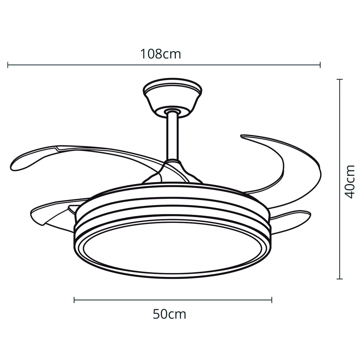 Ceiling fan with DC Motor and drop-down blades with Led light 36W-brand BEL AIR HOME-quiet and efficient-remote Control included-Ideal for bedrooms and dining rooms