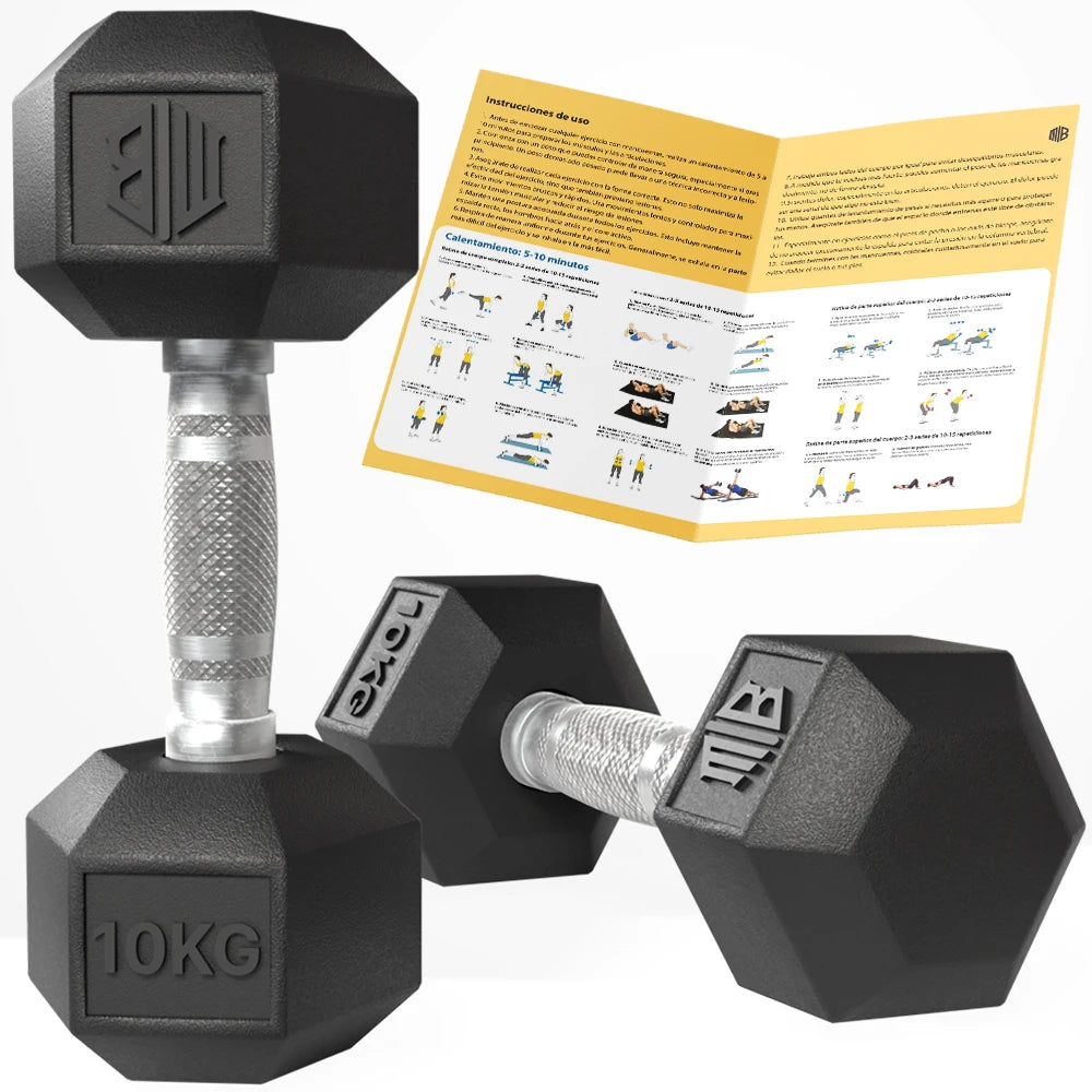 Professional Ergonomic Anti-slip Rubber Hex Dumbbell ManiBoom with Chrome Bar-Weightweights and Dumbbell Several kg 10kg 15kg 20kg 25kg 30kg - Set Exercise