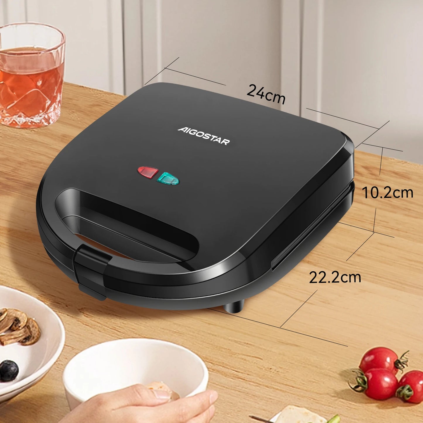 AIGOSTAR 3-in-1 sandwich maker, Grill and waffle. 3 removable non-stick and interchangeable plates. (750W)