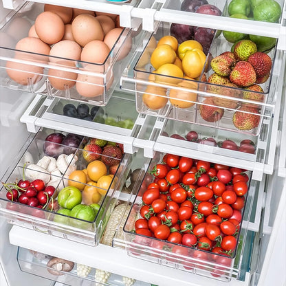 Transparent refrigerator organizer removable refrigerator drawer box refrigerator storage box with handle for refrigerator kitchen cabinets vegetable fruit (8 grid). Shipping from Spain