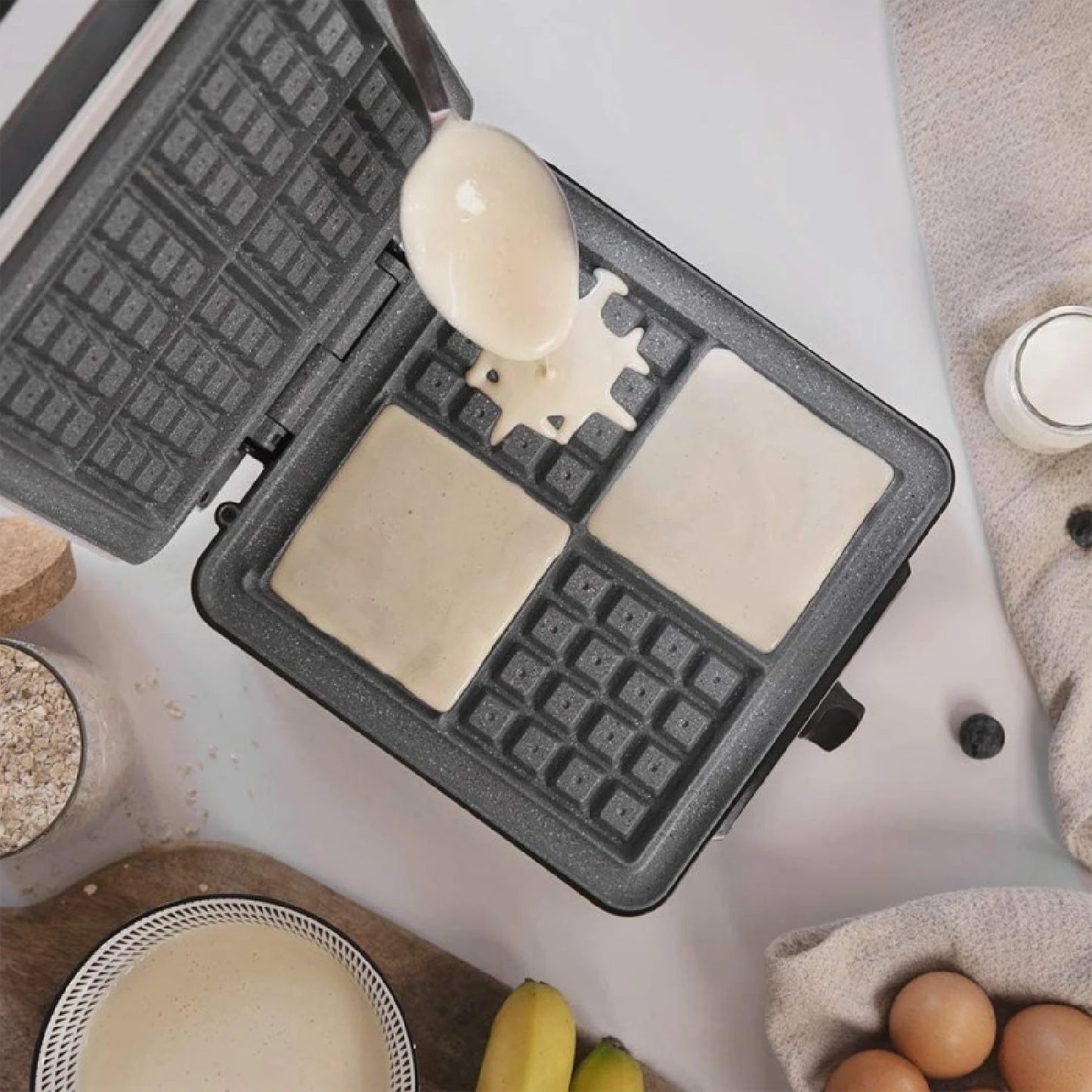 Electric waffle maker Fun Gofrestone 4Inox. 1200 W, stainless steel, 4 waffles at a time, Rockstone non-stick coating, temperature adjustable