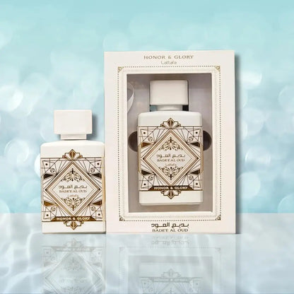 BADEE AL OUD HONOR & GLORY by Lattafa 100 ml Eau de Parfum man and woman an oriental Dubai fragrance in woody note Arabic vanilla and oud