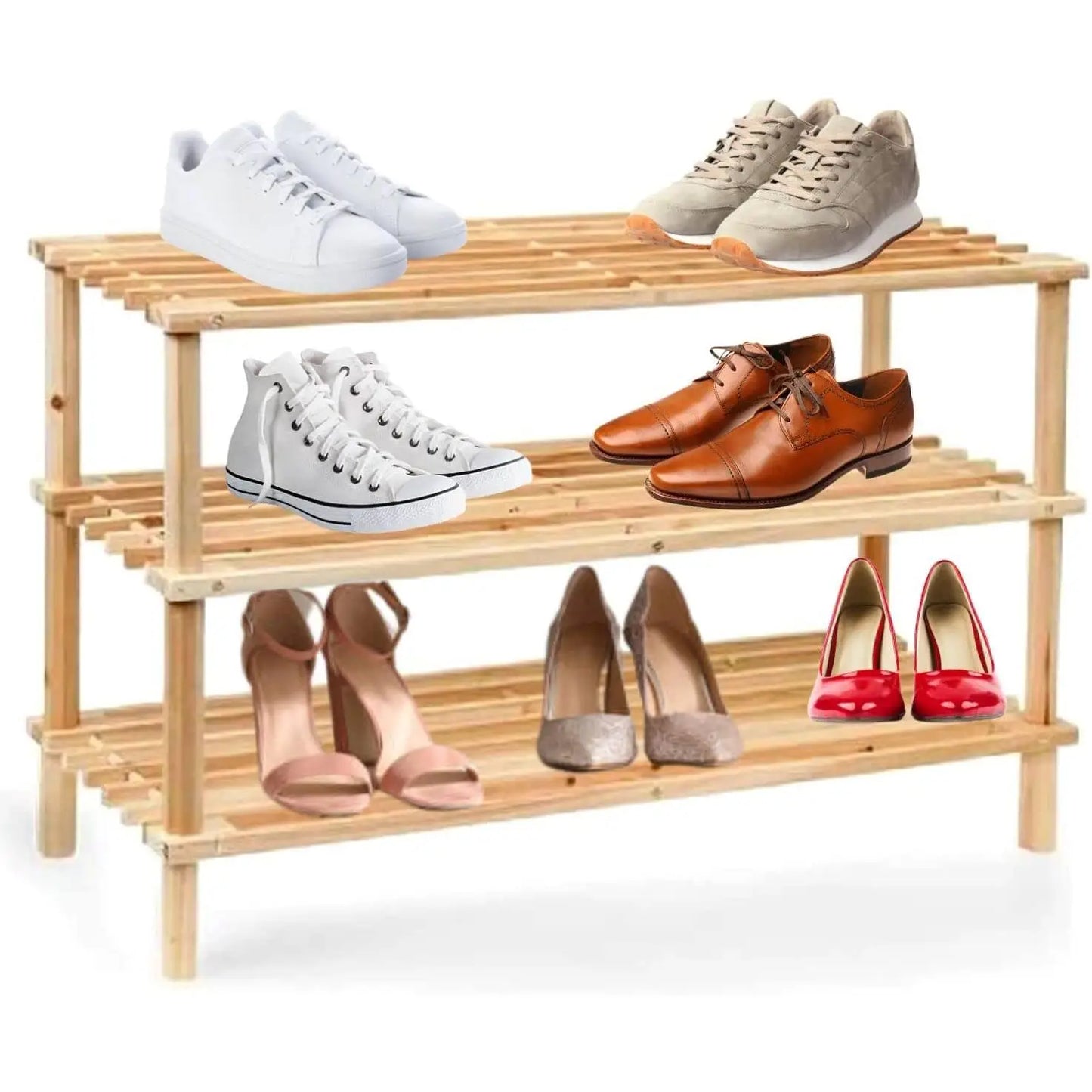 2-3-4 floor Starley Shoe Cabinet Designed in Spain, Shoe Bench, 3-layer Wooden Shoe Cabinet, Size: 63x26x48.5 cm