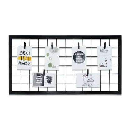 Metal Metal Photo Grid with Frame Rectangular Shape Photo Grid Photo Display Metal Panel as Decorative Accessory Black White Photo Frame Photo Holder with Tweezers 33X63CM.47x67cm