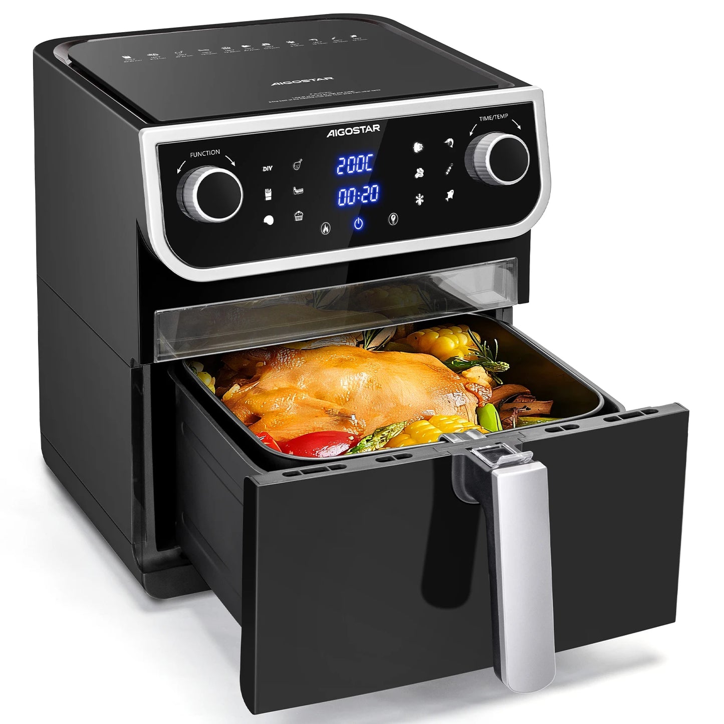 AIGOSTAR electronic air fryer-8 L with display window, 12 preset functions + Manual, 1700W.