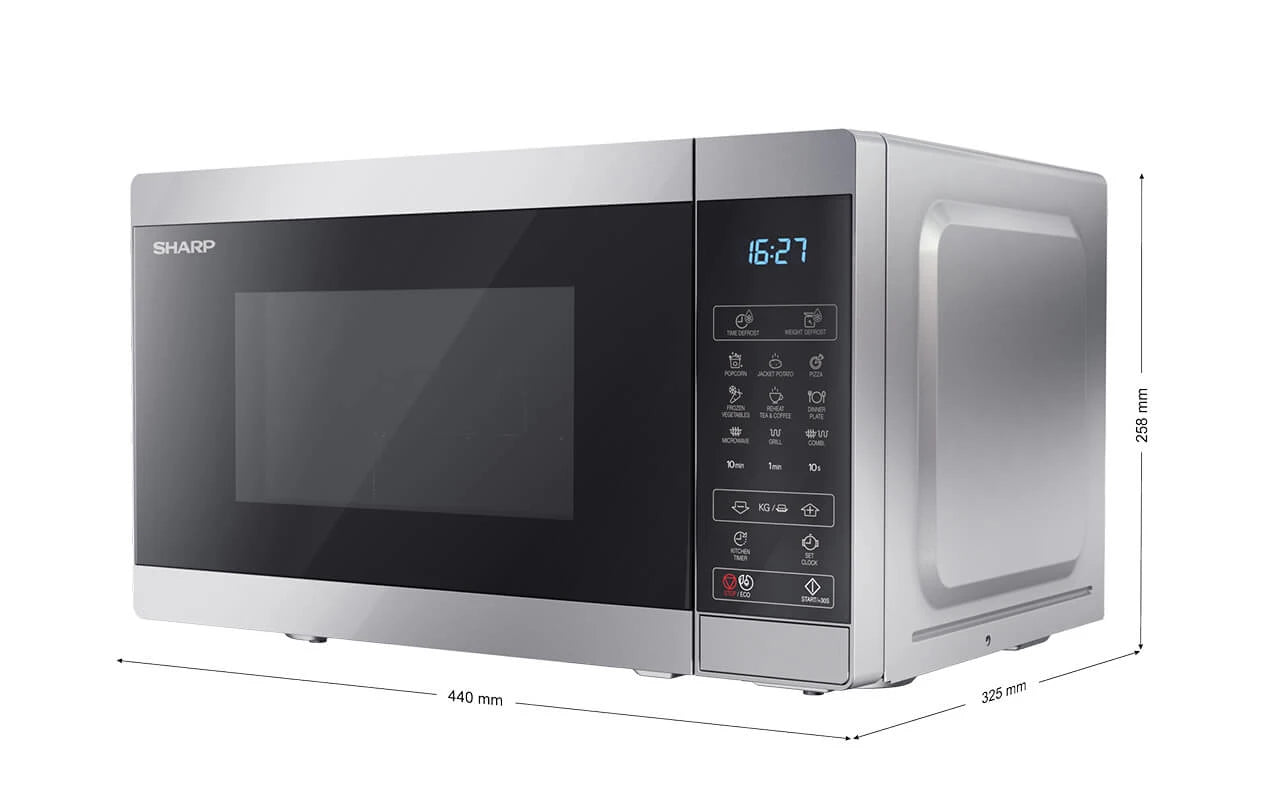 SHARP YC-MG02ES microwave oven 20 litres, grill function, defrost program, 11 power levels, timer function, turntable included