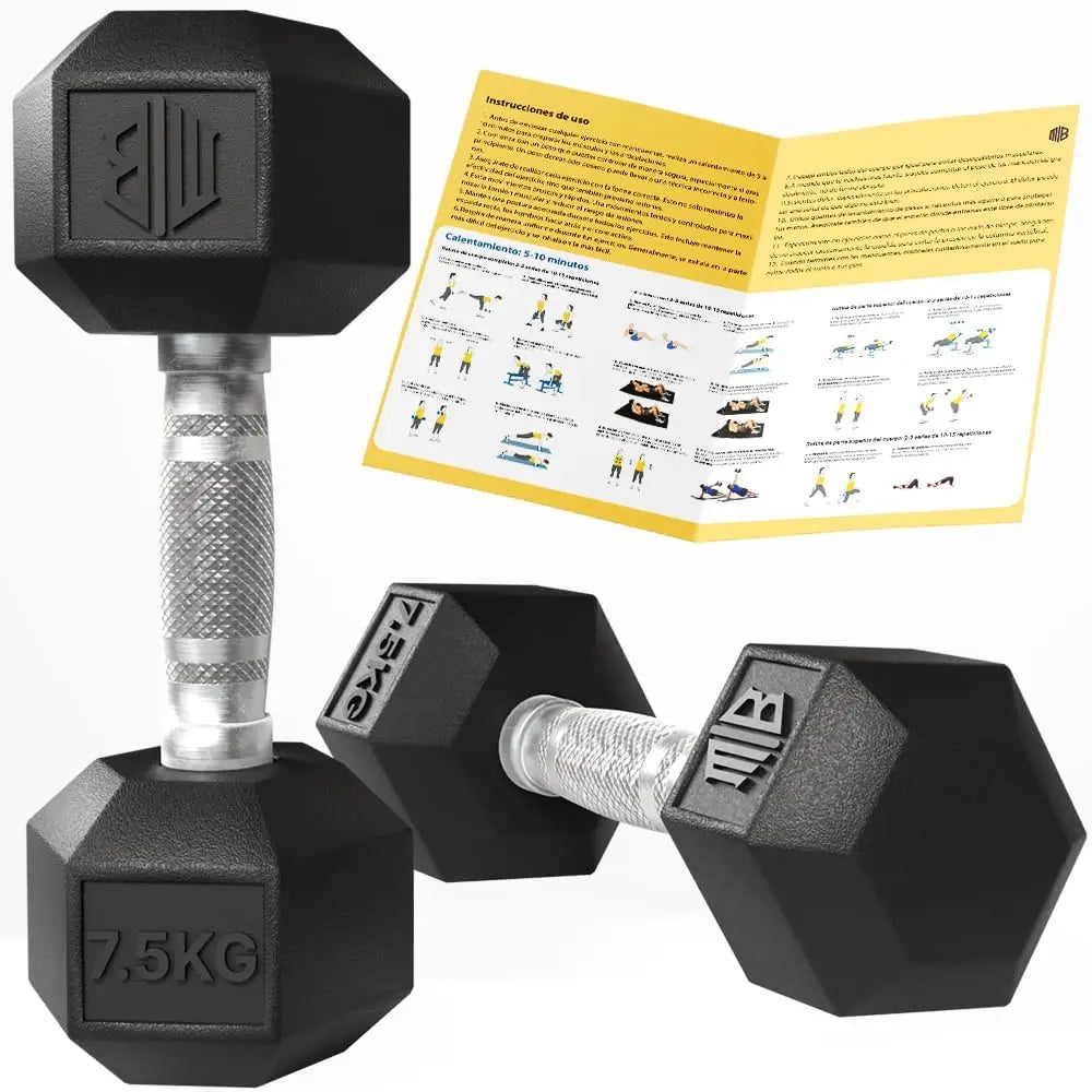 Professional Ergonomic Anti-slip Rubber Hex Dumbbell ManiBoom with Chrome Bar-Weightweights and Dumbbell Several kg 10kg 15kg 20kg 25kg 30kg - Set Exercise