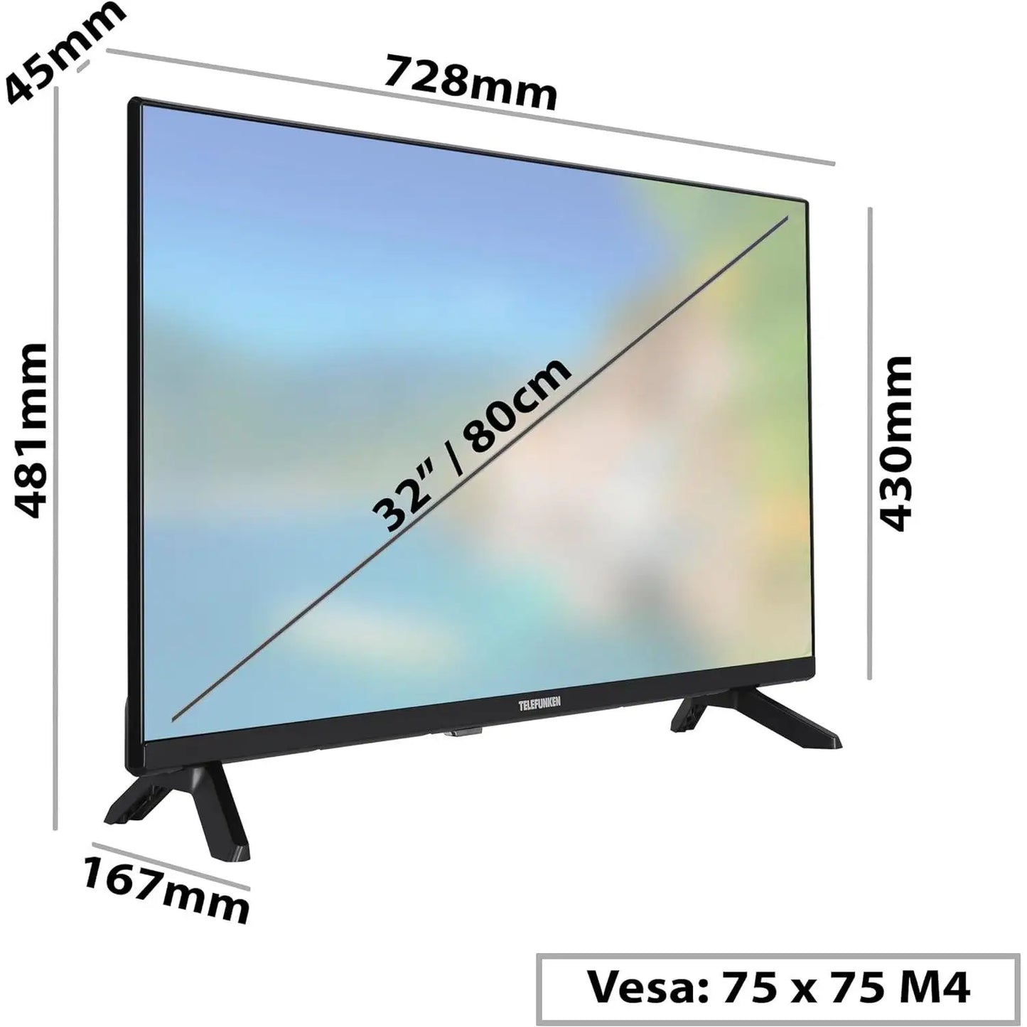 TV 32 Telefunken 32DTAH724 SMART TV HD frameless design HDR10