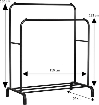 T-lovendo rack donkey double Rail rack clothes rack boxes-clothes organizer with double hanging bar and shelf for shoes and boxes-great for jackets, dresses and more-stability and safety-easy assembly-black or white