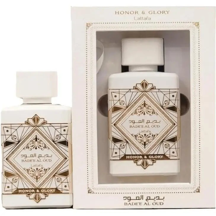 BADEE AL OUD HONOR & GLORY by Lattafa 100 ml Eau de Parfum man and woman an oriental Dubai fragrance in woody note Arabic vanilla and oud