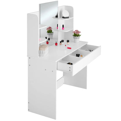 Tectake-bed dressing table | Modern dresser with large mirror | Four shelves | Wide drawer with three compartments