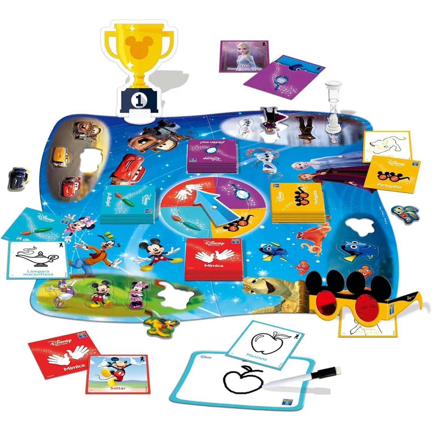 Diset - Party & co Disney, board game for children from 4 years old-the box is not sealed, the manufacturer DISET only places 2 side stickers to close the box, we imagine it is to use less plastics