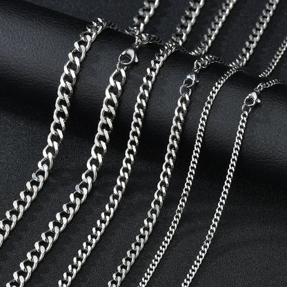 Basic Punk Stainless Steel 3,5,7mm Curb Cuban Necklaces For Men Women Black Gold Color Link Chain Chokers Solid Metal Jewelry