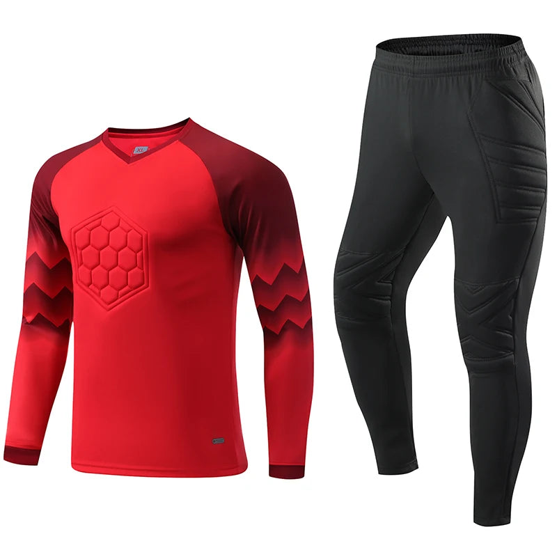 2021 Nuevo uniforme de entrenamiento de fútbol para hombres, uniforme de portero, conjunto de camiseta de fútbol para niños, camisa protectora de esponja de manga larga, pantalones