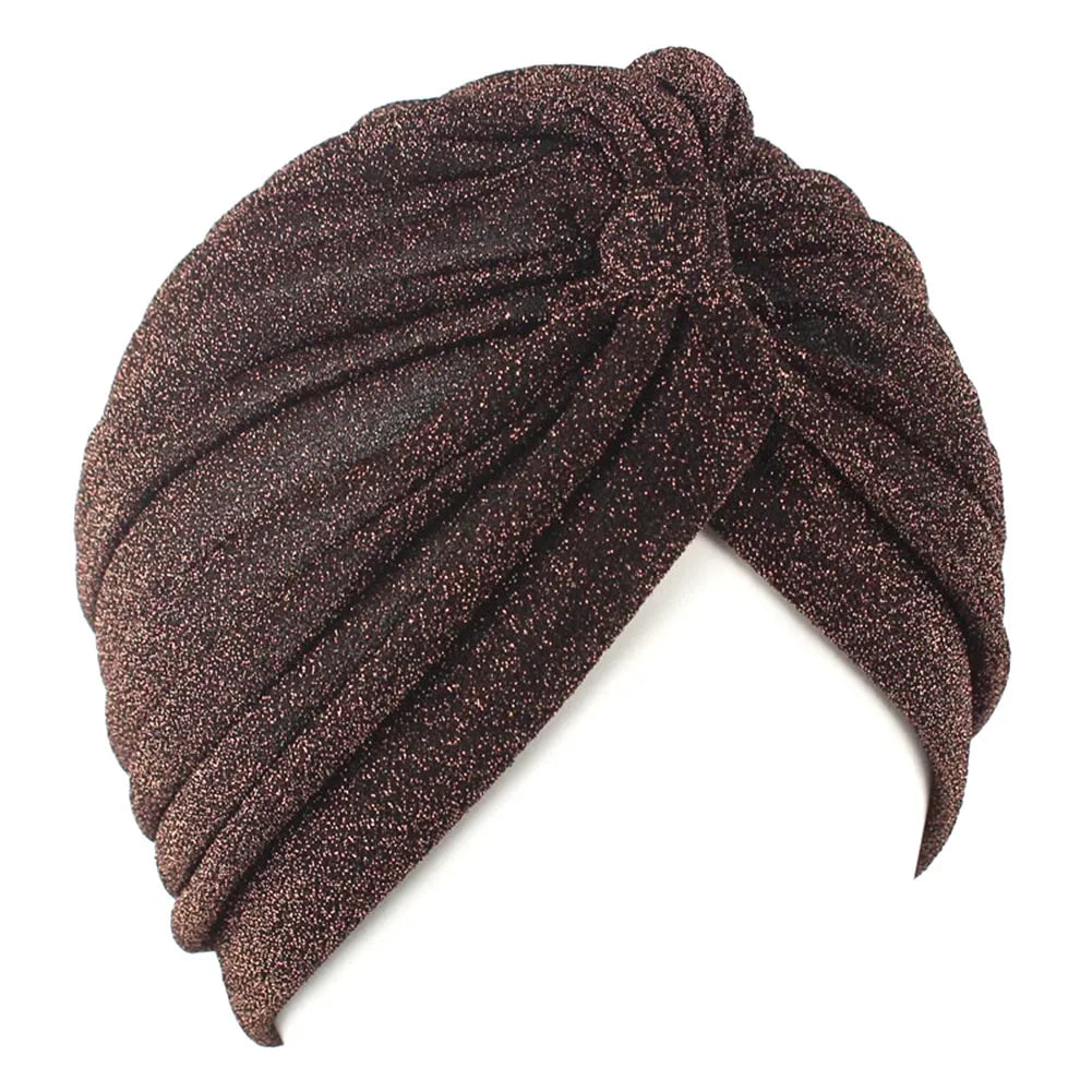 Women Shiny Silver Gold Knot Twist Turban Headbands Cap Autumn Winter Warm Headwear Casual Streetwear Female Muslim Indian Hats