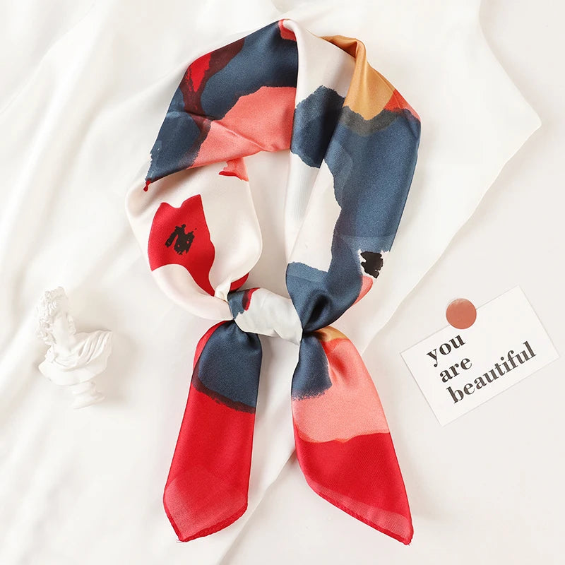 Luxury Brand Silk Square Plaid Scarf Women Satin Neck Hair Tie Band Soft work neckerchife 2021 NEW Hijab Head Female Foulard