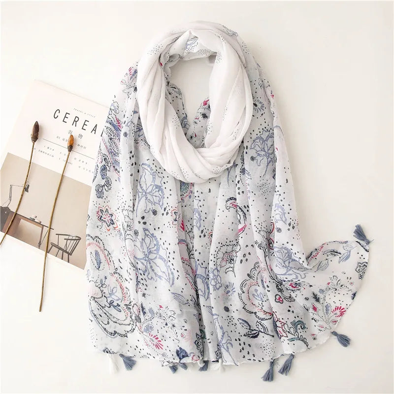 90*180cm Fashion high-grade flowers Cotton and linen female Polyester scarf printing gift custom national wind shawl beach towel