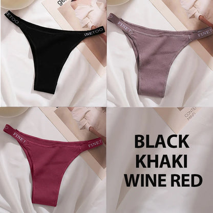 3PCS/Set Cotton Panties Briefs Women Underpants Female Sexy Panties Thong Women's Pantys Underwear Solid Color Intimate Lingerie